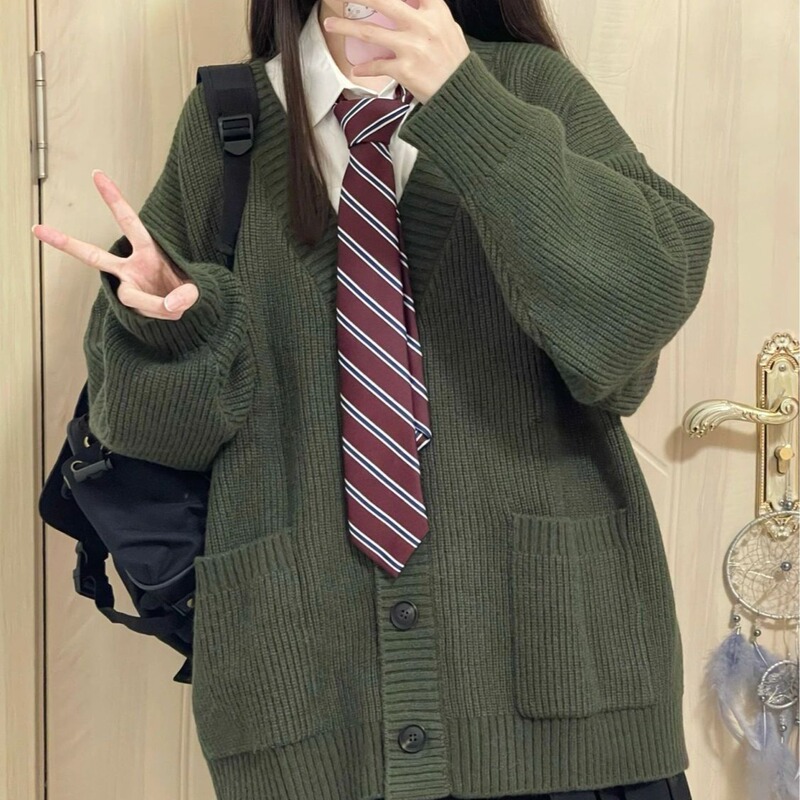 Preppy style knitted cardigan retro long-sleeved sweater coat stacked white shirt short skirt spring and autumn women's clothing Preppy style knitted cardigan retro long-sleeved sweater coat stacked white shirt short skirt spring and autumn women's clothing