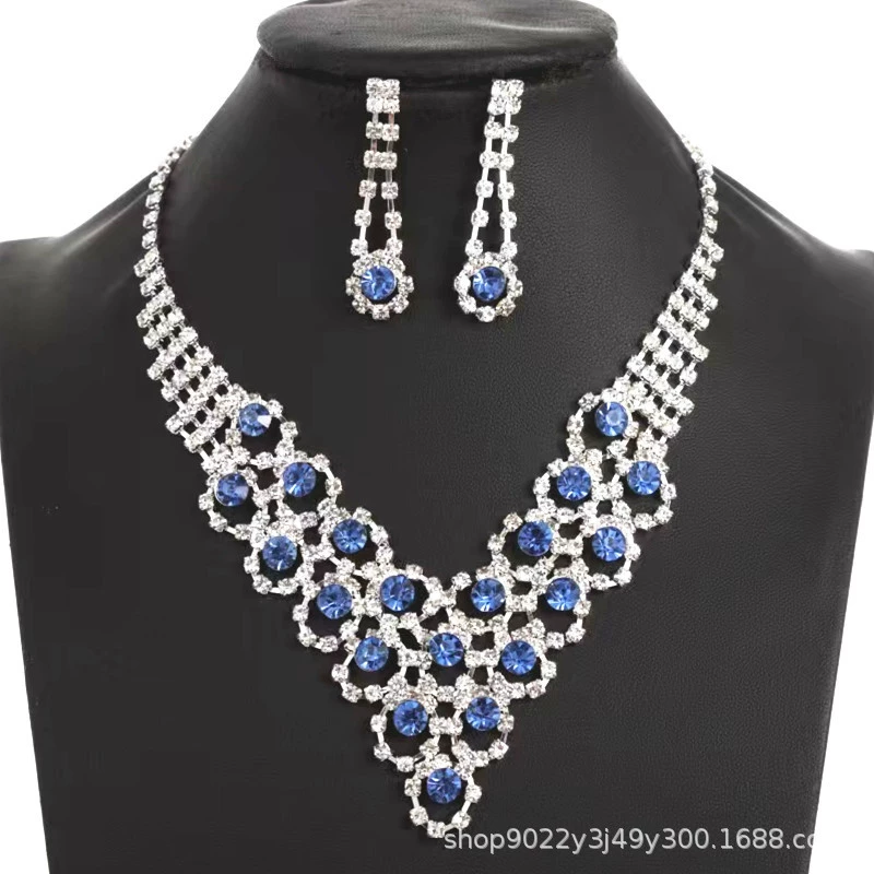 Accessory for bride, earrings, necklace, jewelry, zirconium, dress, set, wholesale, European style