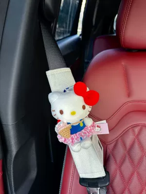 Hellokitty Car Seat Belt Sürətlər qutusu və əl tormozu başlıqları - authentic-kt-shoulder-pads-white-linen-red-knot-pink-plaid-skirt-ice-cream-bag-single