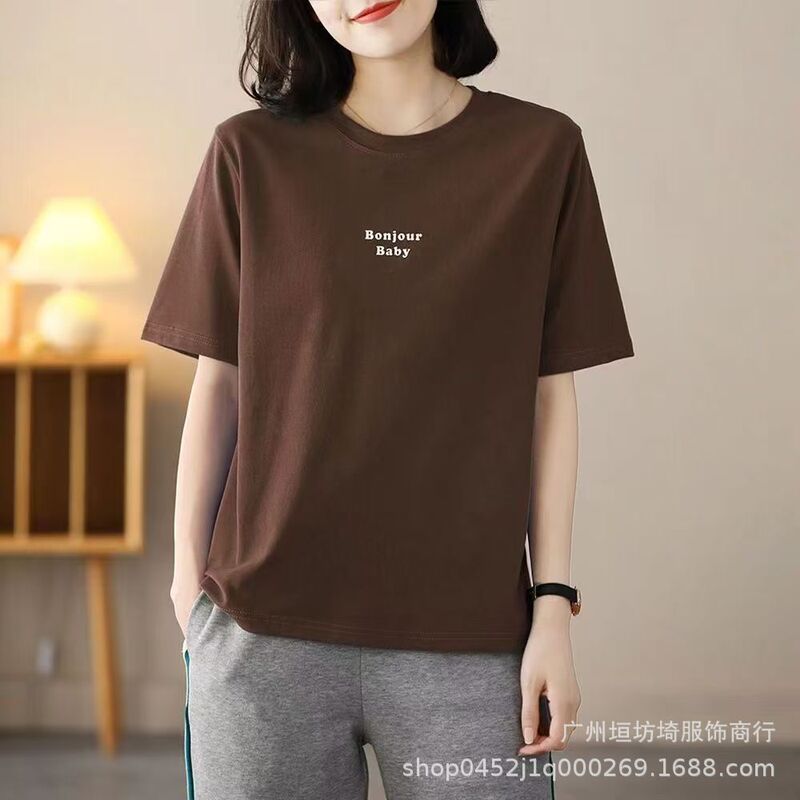 New Pure Cotton Short-Sleeve T-Shirt for Women 2026 Summer Fashion Printed Base Shirt Round Neck Stylish Versatile