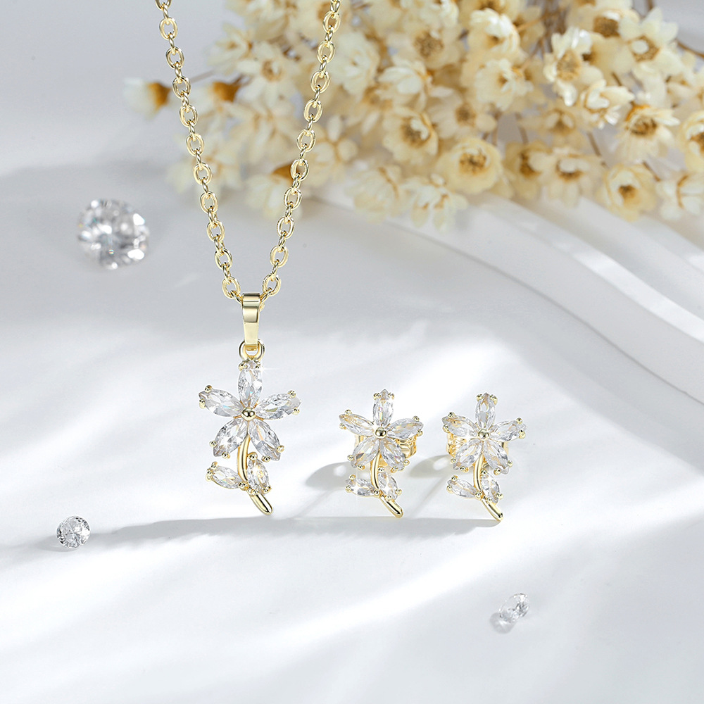 Amazon venta transfronteriza colgante floral collar pendientes conjunto de joyas de oro 14K joyas exquisitas al por mayor