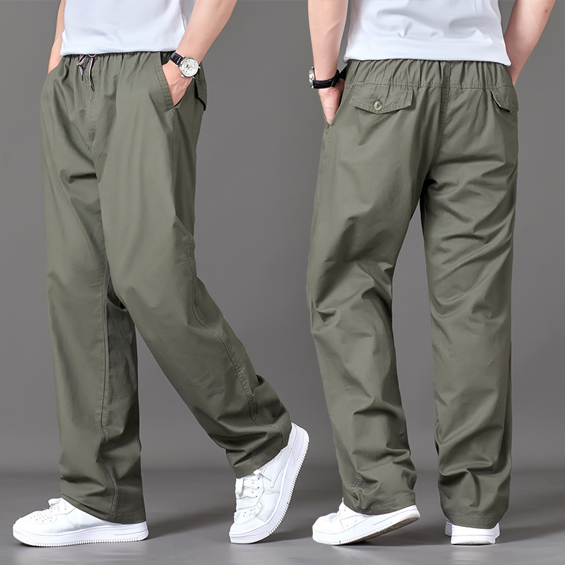 Thin Pure Cotton Casual Pants Men's Straight Pants Loose Wide Leg Pants Plus Large Size Fat Pants Multi-Pocket Long Pants