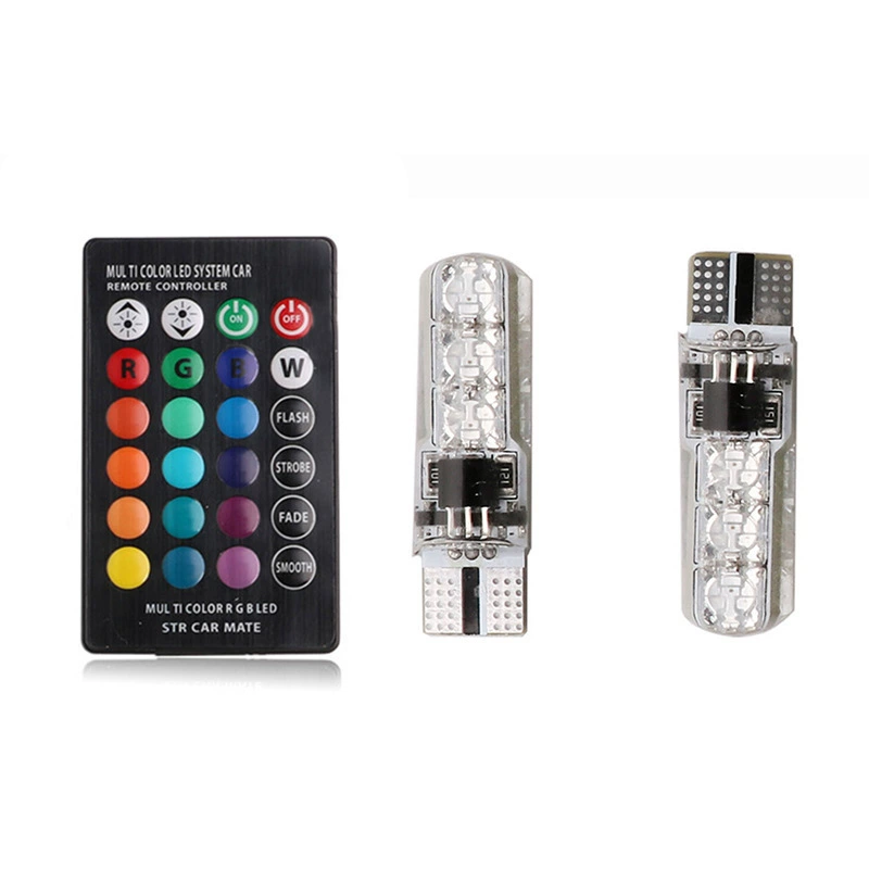 T10 car width indicator light bulb RGB width indicator light 6LED vehicle remote control colorful width indicator light flashing glue light