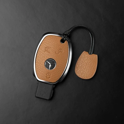Specially Designed for Mercedes Key Covers: Car key bag - mercedes-benz-c-class-3-button-key-fob-minimalist-lanyard-gold-brown