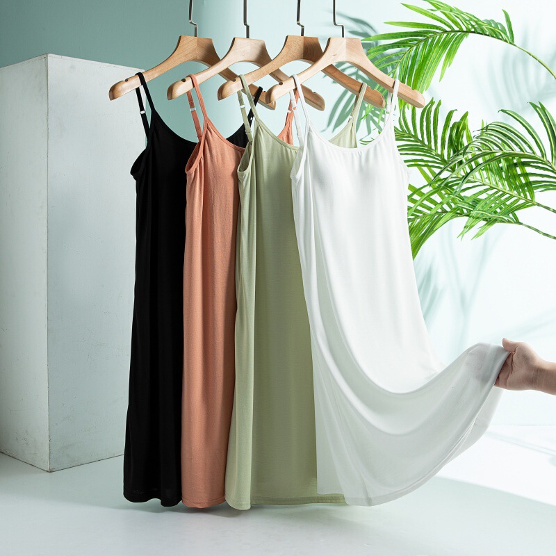 Modal Pajamas for Women Summer High-End Home Clothes Aloe Vera Moisturizing Cool Suspender Skirt with Chest Pad Nightgown Wholesale