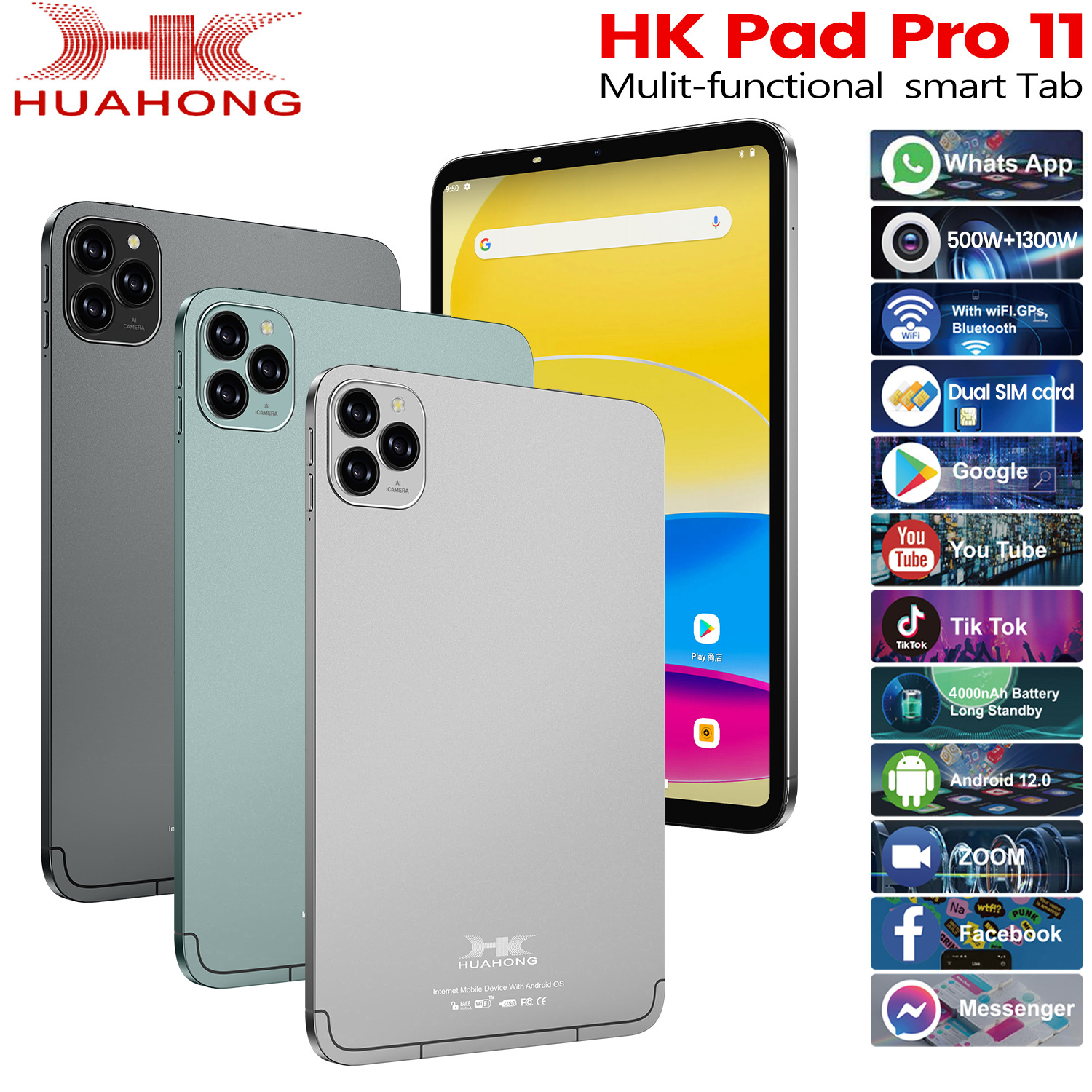 Hk Pad Pro11 Tablet 5g Card Full Network Independent App Download Google Store Split Screen + Camera