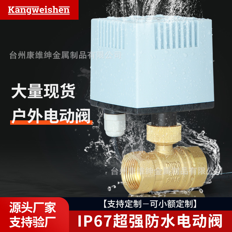 跨境专供电动二通阀纯铜户外防水IP67电动阀微型中央空调电动球阀