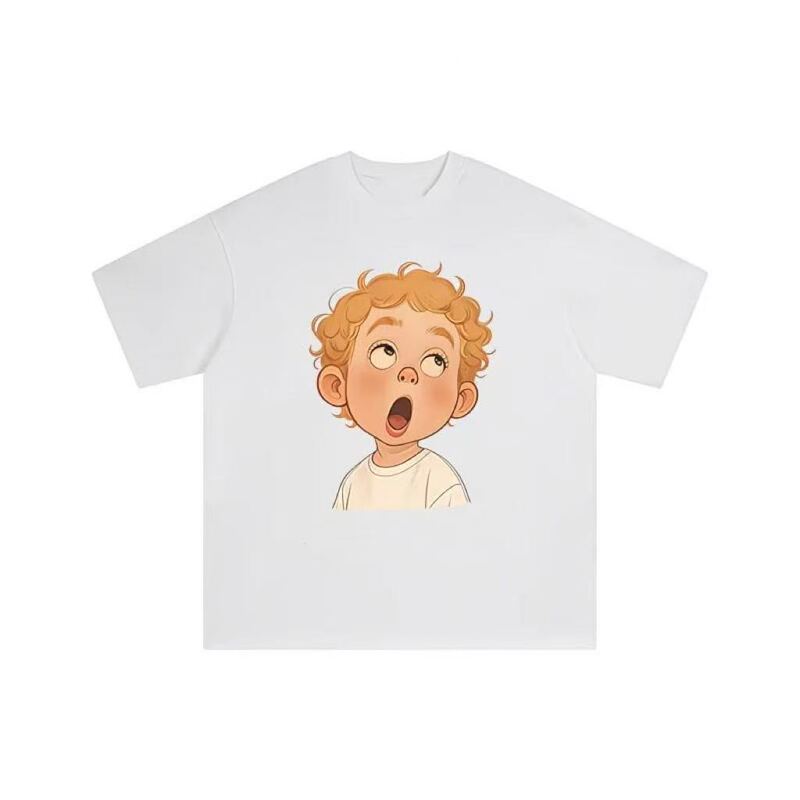 Pure Cotton Summer American-Style Cartoon Blonde Boy Print Loose Casual Couple Short-Sleeved T-Shirt Top Pure Cotton Summer American-Style Cartoon Blonde Boy Print Loose Casual Couple Short-Sleeved T-Shirt Top
