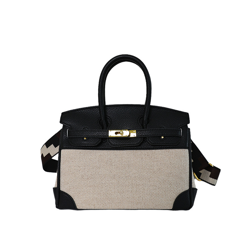 Cross-border nuevo bolso portátil de platino para mujeres 2026 moda lino empalme color contraste mochila de hombro