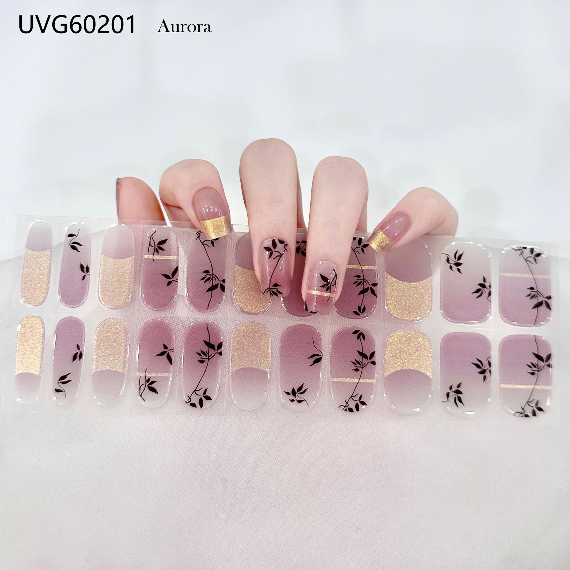 Pegatinas de uñas de gel UV transparentes efecto hielo, semicuradas, con lámina dorada, fototerapia, efecto película de aceite