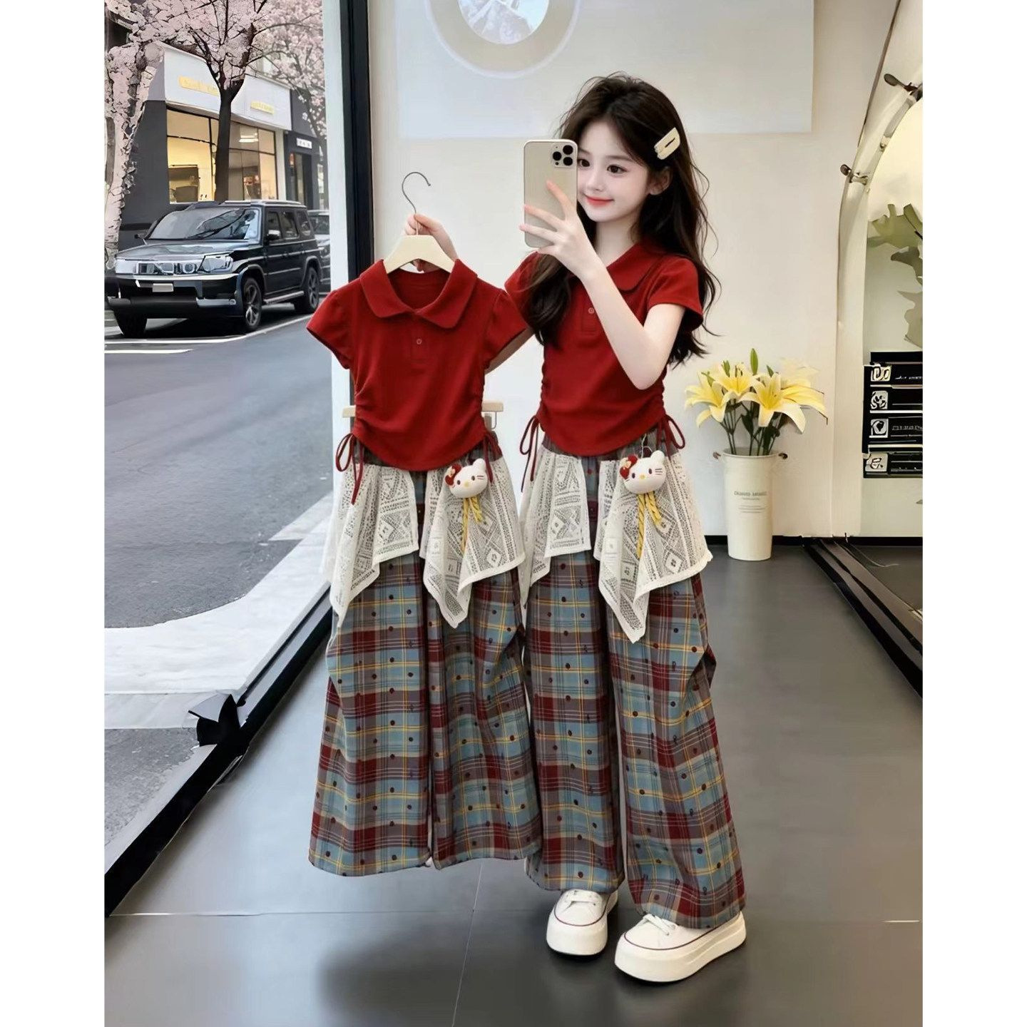 Girls' Summer Casual T-Shirt and Skirt Pants Two-Piece Set 2026 New Korean Style Fashionable Sweet Outfit for Older Children