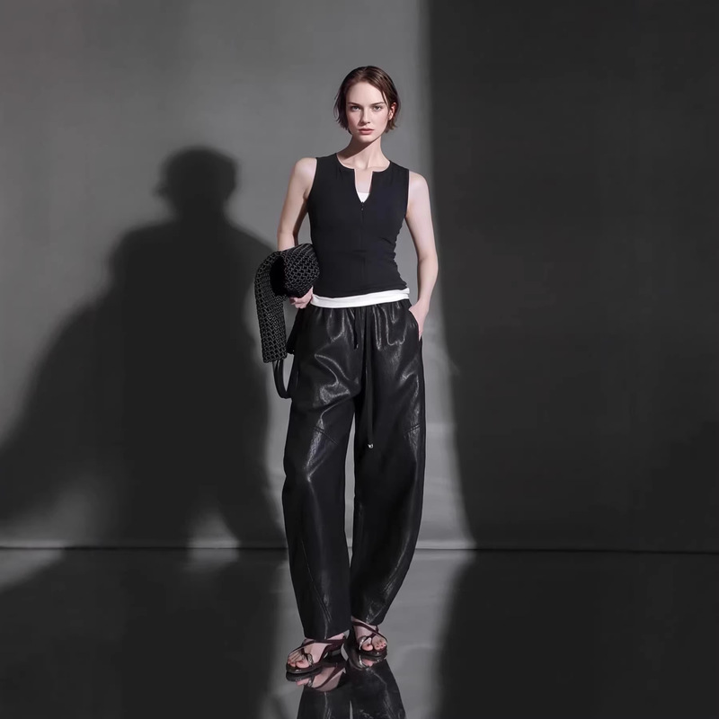 Versatile Trendy Cool Stylish Elastic Waist Drawstring Leather Pants for Women with a Unique Design, A-Line Slimming Oil Wax Leather, 2026 New Model Versatile Trendy Cool Stylish Elastic Waist Drawstring Leather Pants for Women with a Unique Design, A-Line Slimming Oil Wax Leather, 2026 New Model