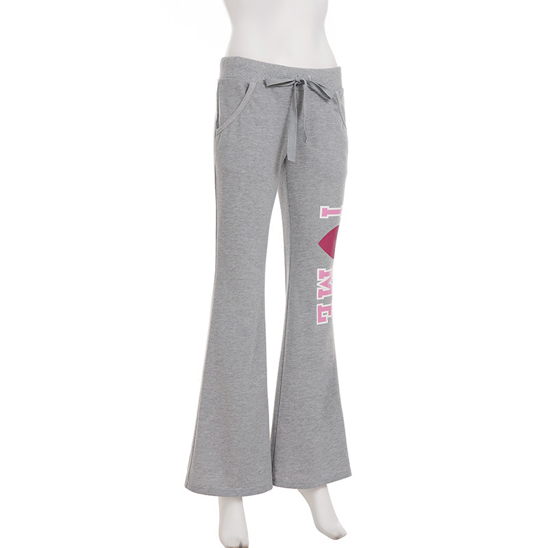 American Style Simple Letter Heart Print Loose Tie Casual For Women Early Autumn Versatile Sports Draped Sweatshirt Long_voghion.com