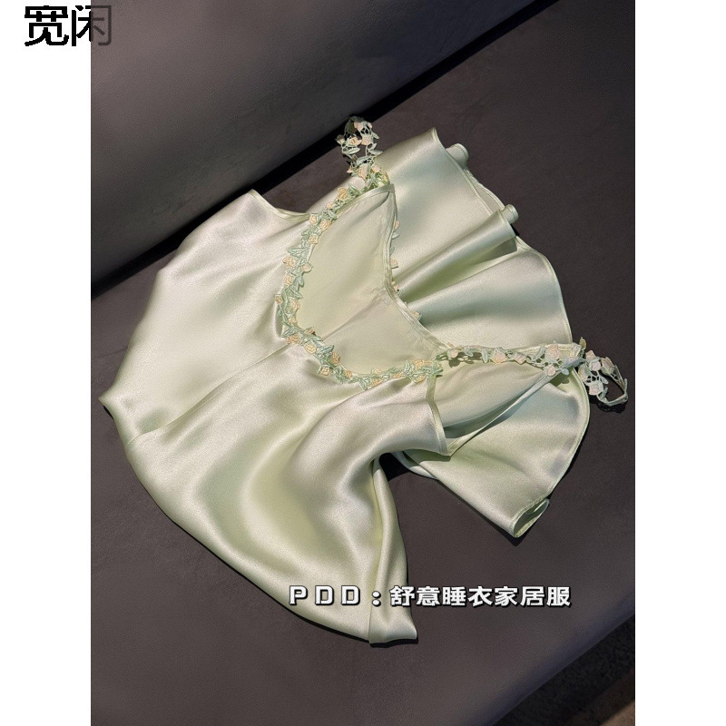 Pure Desire Suspender Embroidered Lace Nightgown Women's Summer 2025 New Light Luxury Ice Silk Thin Solid Color Pajamas Home Clothes