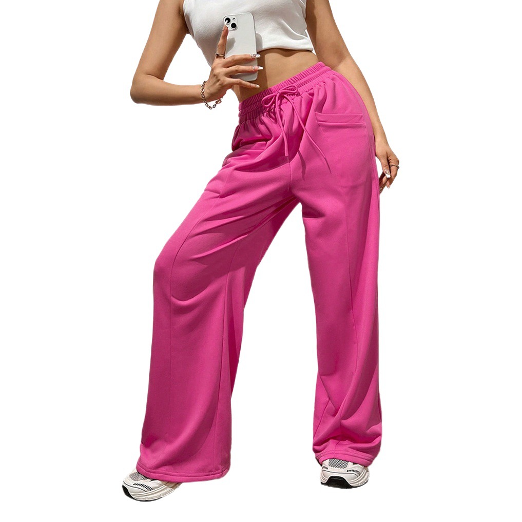 Pantalones deportivos europeos y americanos transfronterizos de las mujeres que adelgazan la fregona pantalones casuales rectos de cintura alta pantalones de pierna ancha drapeado sweatpants
