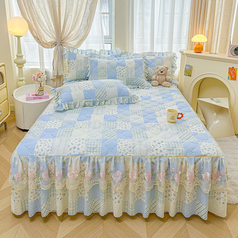 Cross-Border Kapok Wrinkled Double-Layer Gauze Bed Skirt Lace Large Lace Bedspread Bed Cover Anti-Slip Simmons Protective Cover Wholesale
