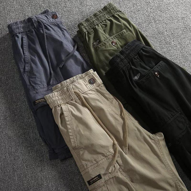 Summer Light Overalls Shorts Men's Five-point Pants Loose Non-elastic Light Sports Multi-pocket Casual Mid-length Pants Men's Black