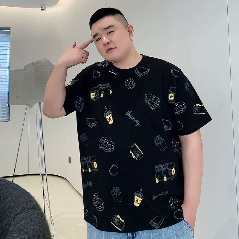300 фунтов большого размера мужская толстая летняя новая свободная тонкая корейская версия повседневная футболка с короткими рукавами мужская толстая