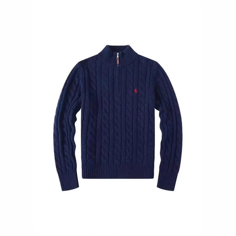 Cross-Border Rl Ralph Lauren Sweater with All Tags Intact, Qr Code Available, Embroidered Pony Logo, Zip-Up Knit Sweater, Crew Neck Cable-Knit Cardigan