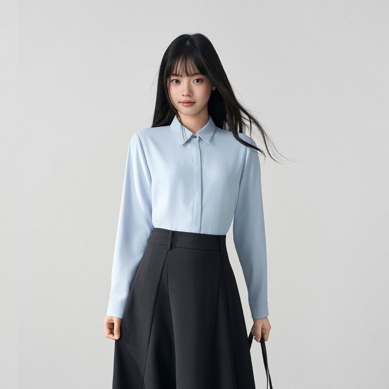 Blue Shirt for Women, Interview Formal Wear, Professional Suit, Simple High-End Inner Wear, Chiffon Long-Sleeved Shirt Blue Shirt for Women, Interview Formal Wear, Professional Suit, Simple High-End Inner Wear, Chiffon Long-Sleeved Shirt