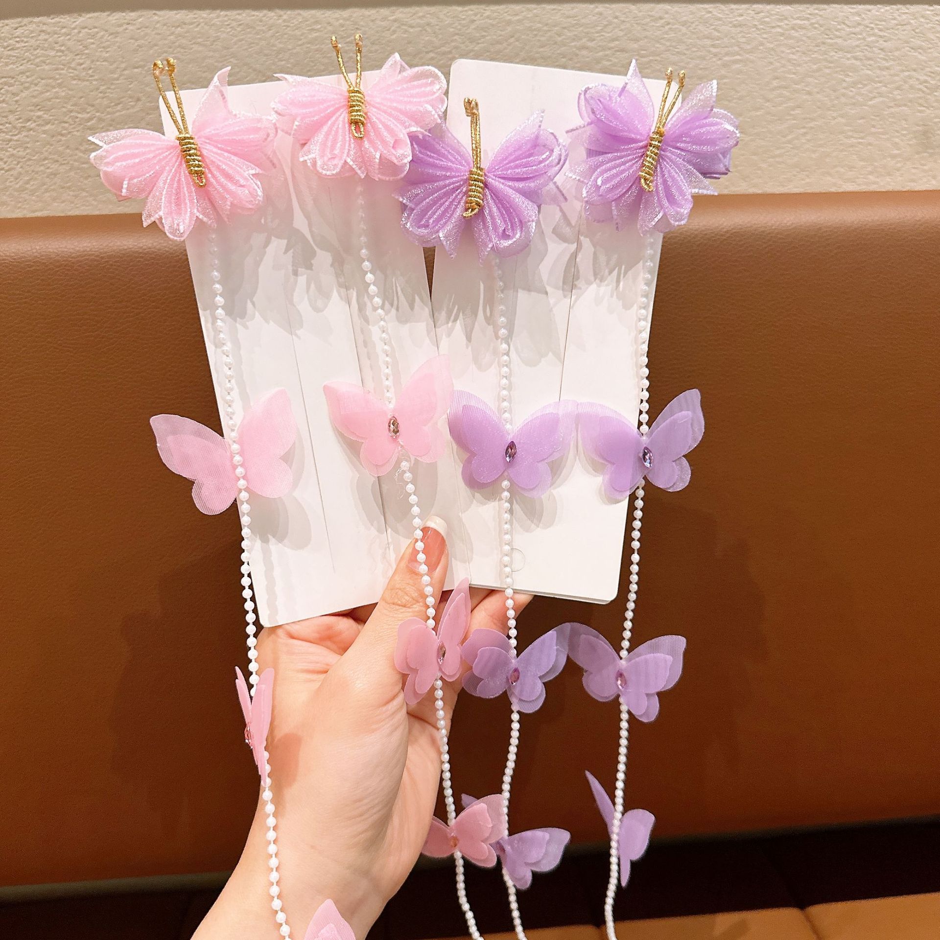 Niños perlas mariposa trenzado cadena de cabello niñas dulces bordes trenzado cabello de cabello niñas tarjeta de cabello princesa tocado