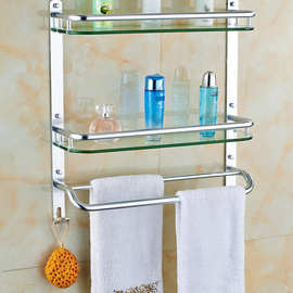 A6L浴室玻璃置物架太空铝毛巾架卫生间置物架壁挂镜前洗漱台架