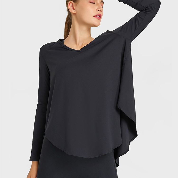 Lu Lu mismo camiseta deportiva de manga larga suelta delgada desnuda sensación elástica gimnasio saltar ejercicio correr ropa de yoga superior