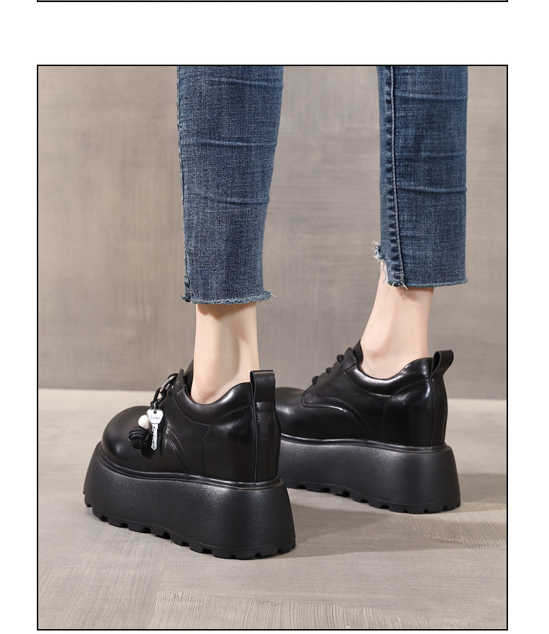 Giày loafer nữ đế dày tăng chiều cao phong cách Hàn Quốc — màu đen chi tiết 12