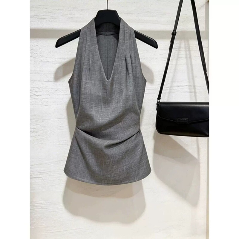 Gray Halter Neck Sleeveless Top for Women, New Summer Style, Stylish and Beautiful for Work Gray Halter Neck Sleeveless Top for Women, New Summer Style, Stylish and Beautiful for Work