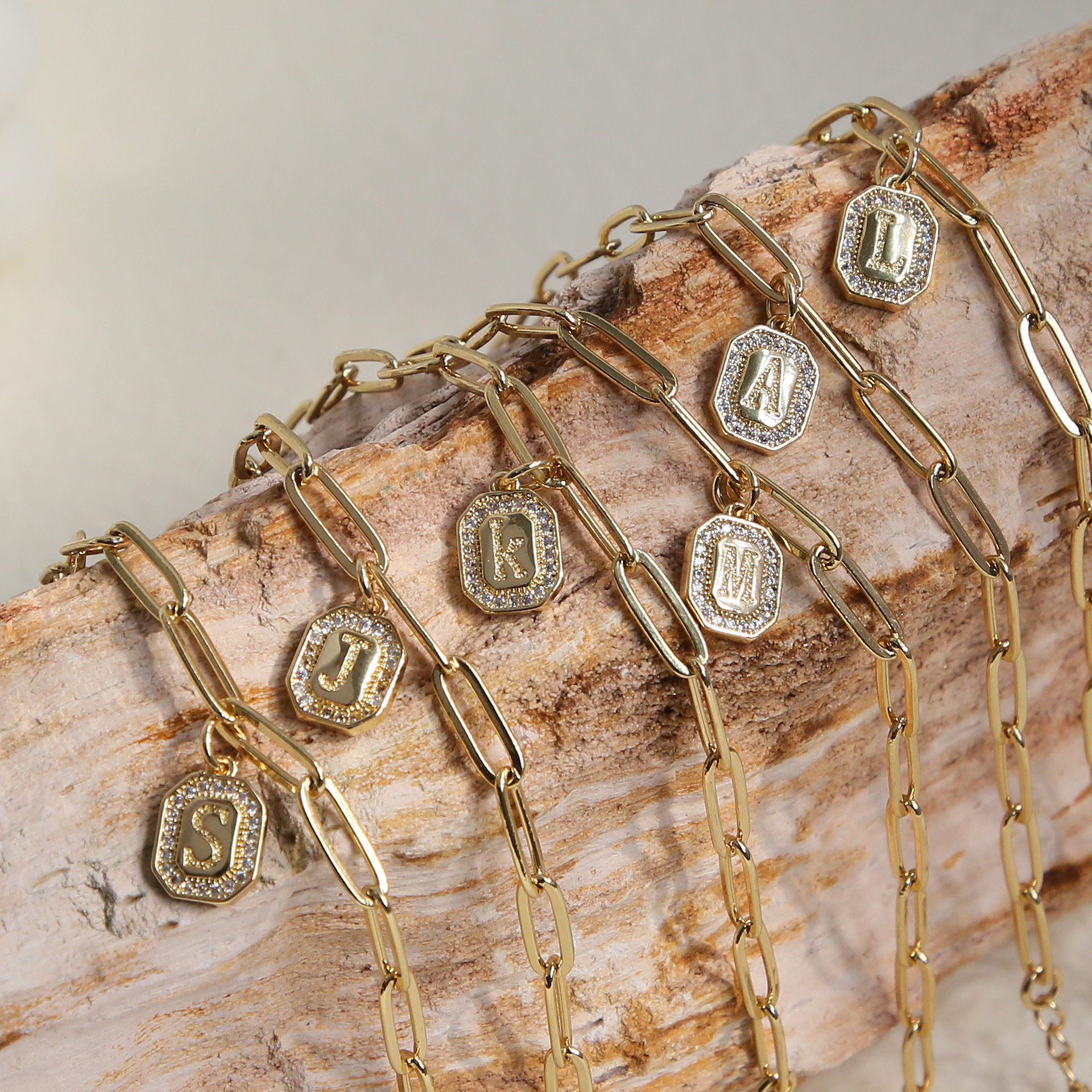 IG Style Simple Style Letter Brass Zircon Paperclip Chain Bracelets In Bulk display picture 3