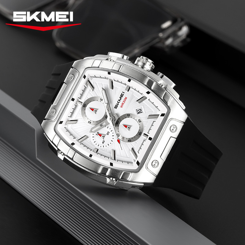 Momento de belleza para hombres transfronterizos resistentes al agua silicona correa deportivo barril multifuncional cronógrafo relojes de cuarzo mayorista