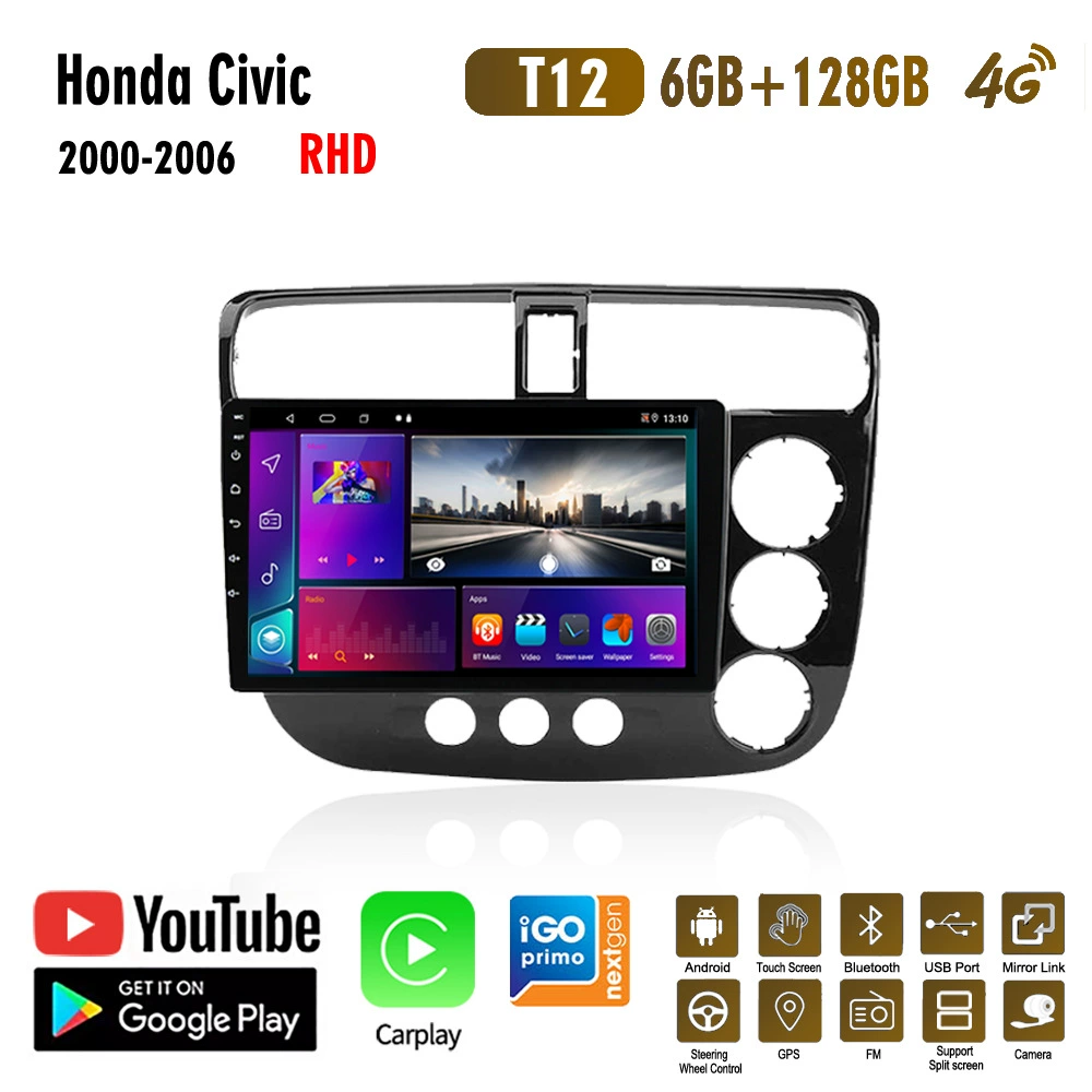 Подходит для Honda Civic 2000-2006 — автомобильный GPS-плеер с Android, Bluetooth, камерой заднего вида