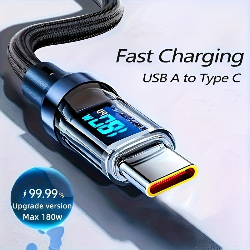 2025 New Cross-Border Dropshipping 180W Ultra-Fast Charging Usb-A to Type-C Cable, with Led Cross-Border