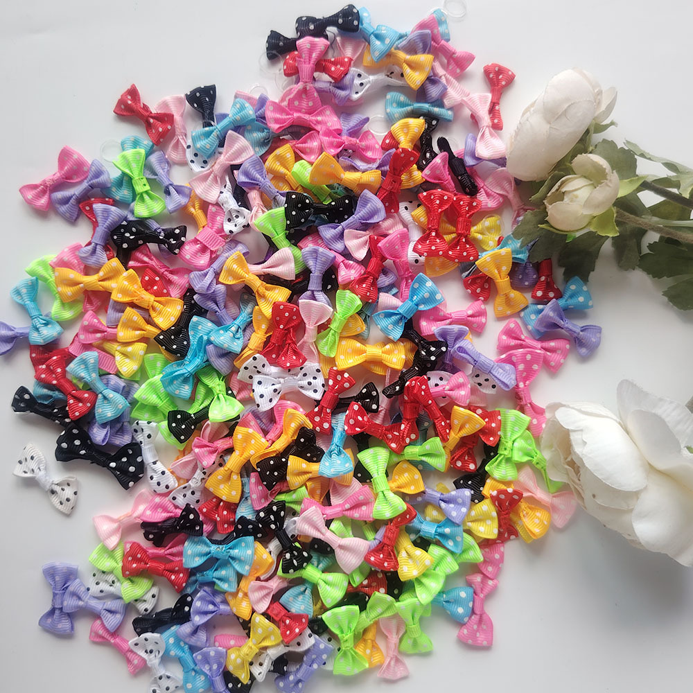 En stock 2,5 cm Polka Dot bolsa cintura arco horquilla DIY accesorios de juguete hilo cintura pajarita embalaje al por mayor