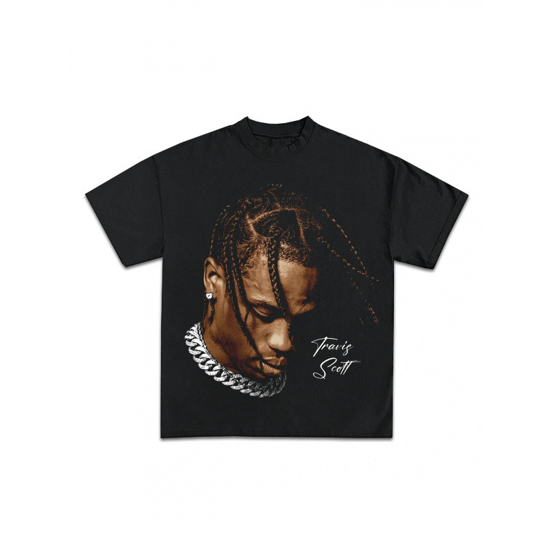 Cross-border European size Travi S Travis Scott American hip-hop high street retro trendy cotton men's short-sleeve T-shirt