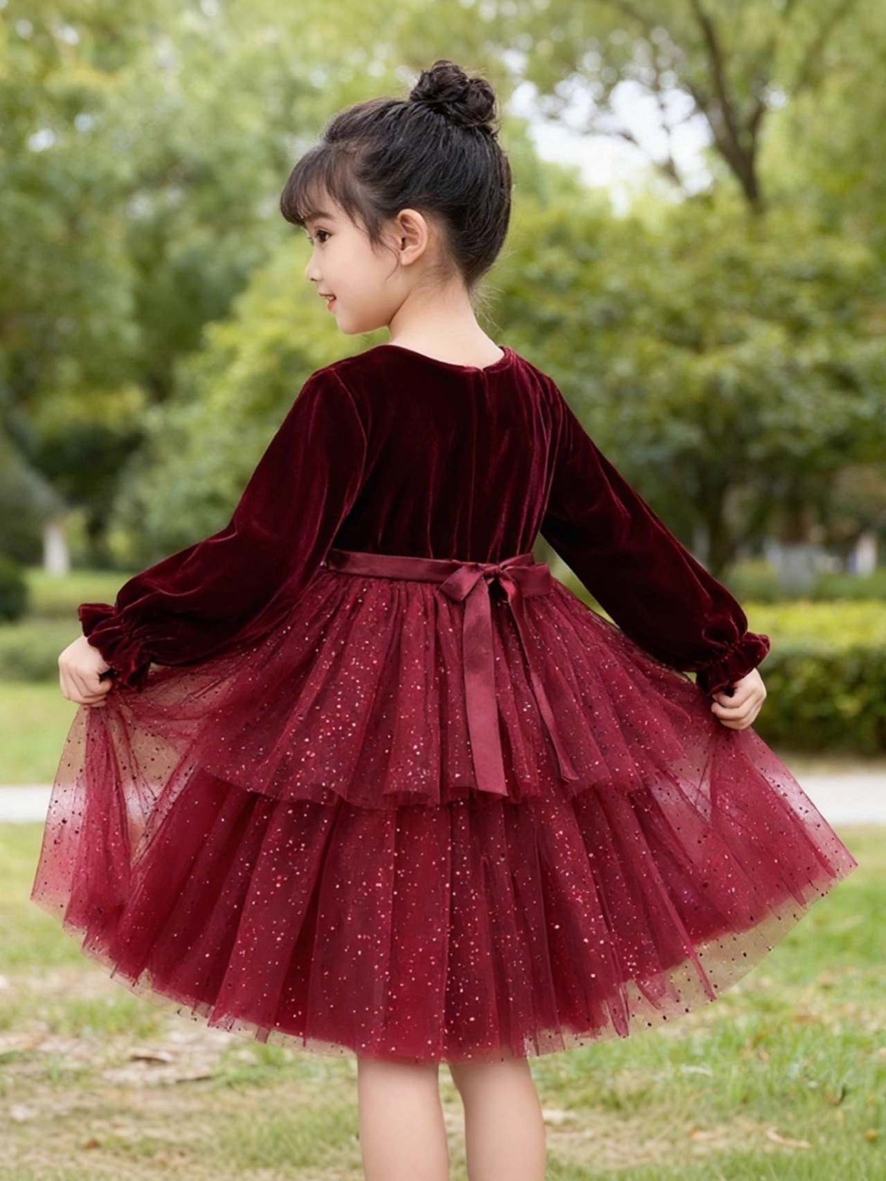 Otoño y invierno nuevo vestido de niña transfronterizo venta rápida explosiva coreano veludo espectáculo de cumpleaños vestido corto de princesa