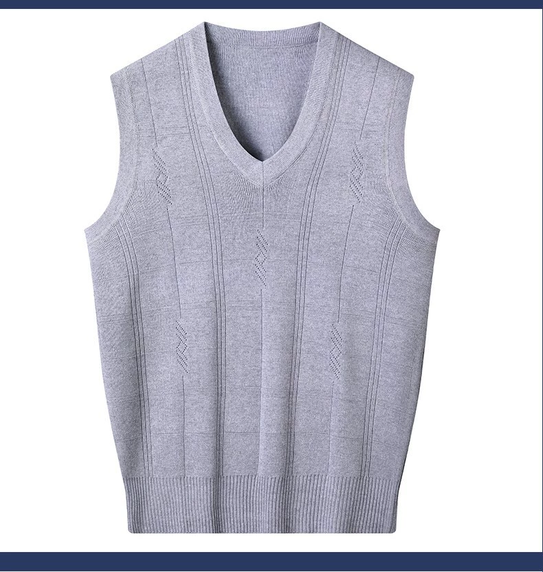 Цельная доставка, Весна и осень, новый жилет из смесовой шерсти с V-образным вырезом, повседневная одежда для папы, однотонный жилет на спине