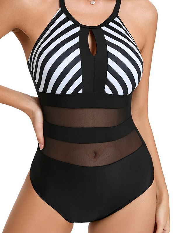 2026 nuevo comercio exterior sexy europeo y americano Amazon Aliexpress combinabañador de tamaño grande trajes de baño de rayas de encaje transfronterizos image 1