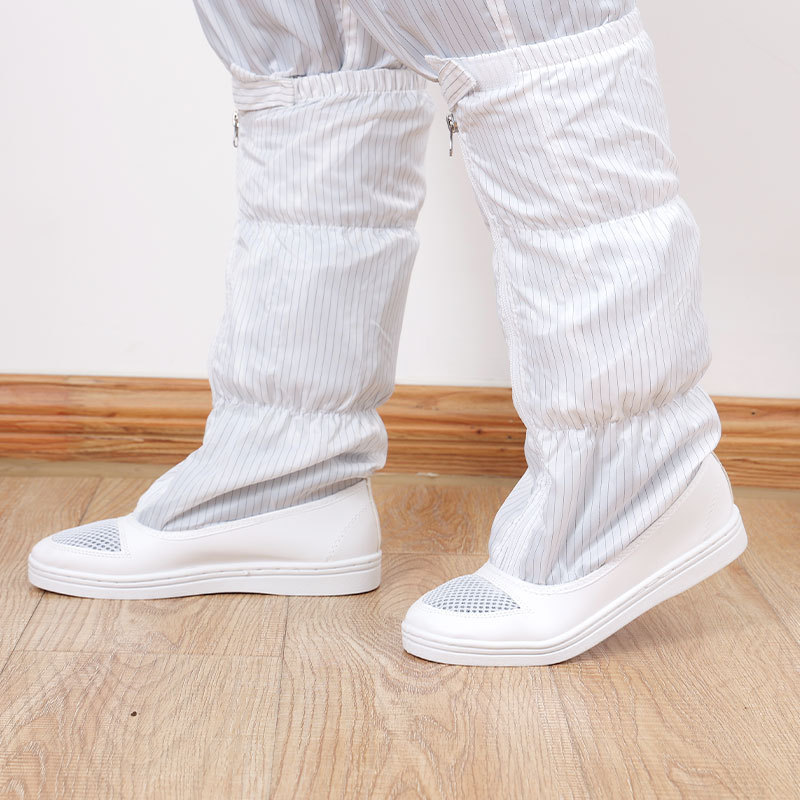 PVC防静电无尘劳保鞋低筒网面条纹软底鞋白色皮革耐磨鞋