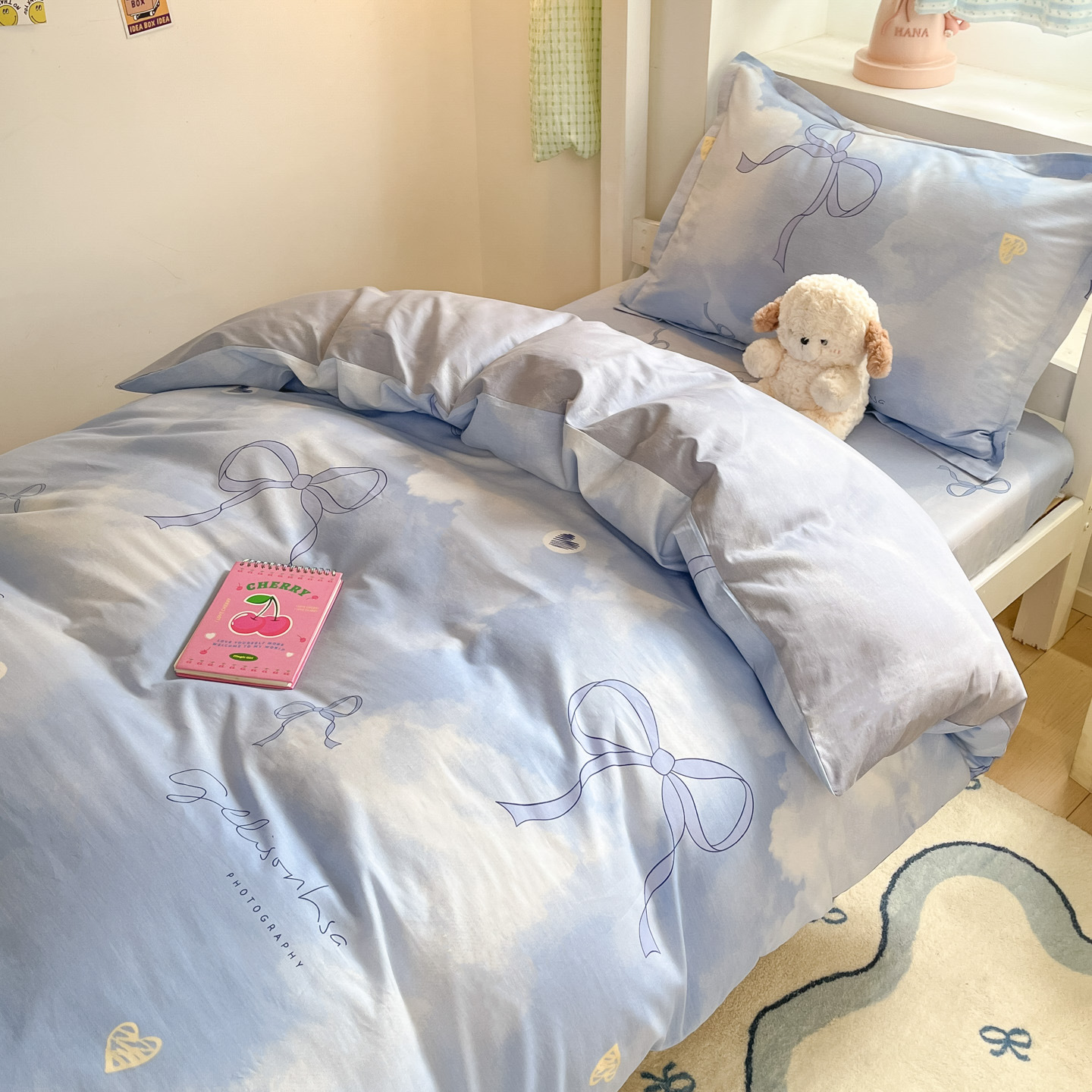 Juego de cama de dormitorio de estudiantes de tres piezas de algodón de algodón, funda de edredón, edredón, edredón, juego completo de núcleo