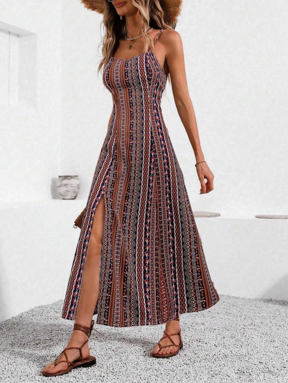 Bohemian Women's Long Skirt Set Slim Fit Split Design Elegant Style_voghion.com
