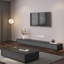 新款客厅地柜大小户型卧室落地电视柜茶几组合 黑胡桃色一体