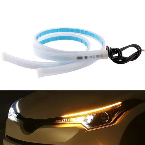 New daytime running light, ultra-thin light guide, two-color flow light, car decorative light, white and yellow turn signal light guide