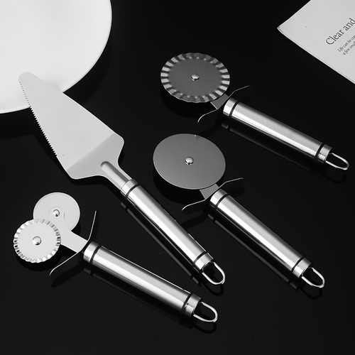 Kitchen Baking Small Tools Stainless Steel Pizza Spatula Single-Wheel Dual-Wheel Ruffled Pizza Knife Cake Cheese Cutting Knife Spatula