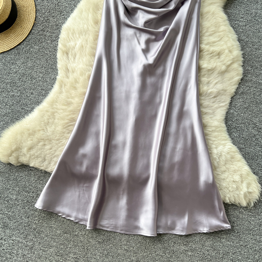 Elegant Women's Satin Lace Evening Gown Spaghetti Strap Dress_voghion.com
