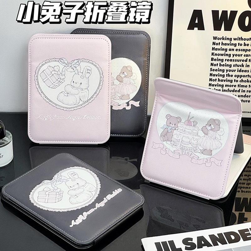 Original espejo de maquillaje de conejo espejo plegable Escritorio de escritorio portátil simple HD dormitorio princesa vestidor