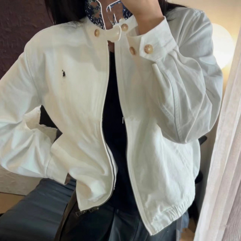 正确版本原标RL拉夫老钱风经典翻领女款夹克斜纹布水洗短款外套女|undefined