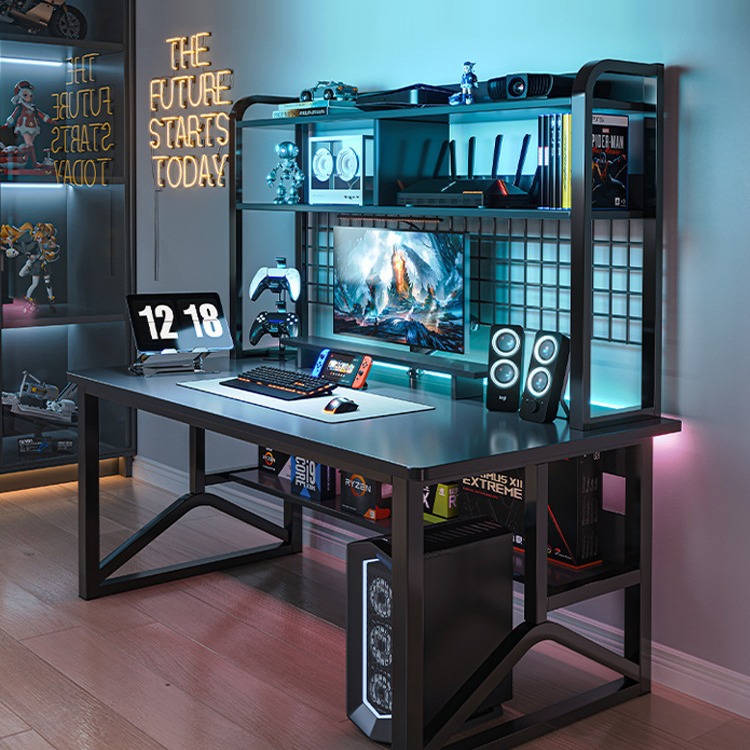 Desktop e-sports table and chair combination simple household boys black computer table bookshelf integrated student learning writing desk