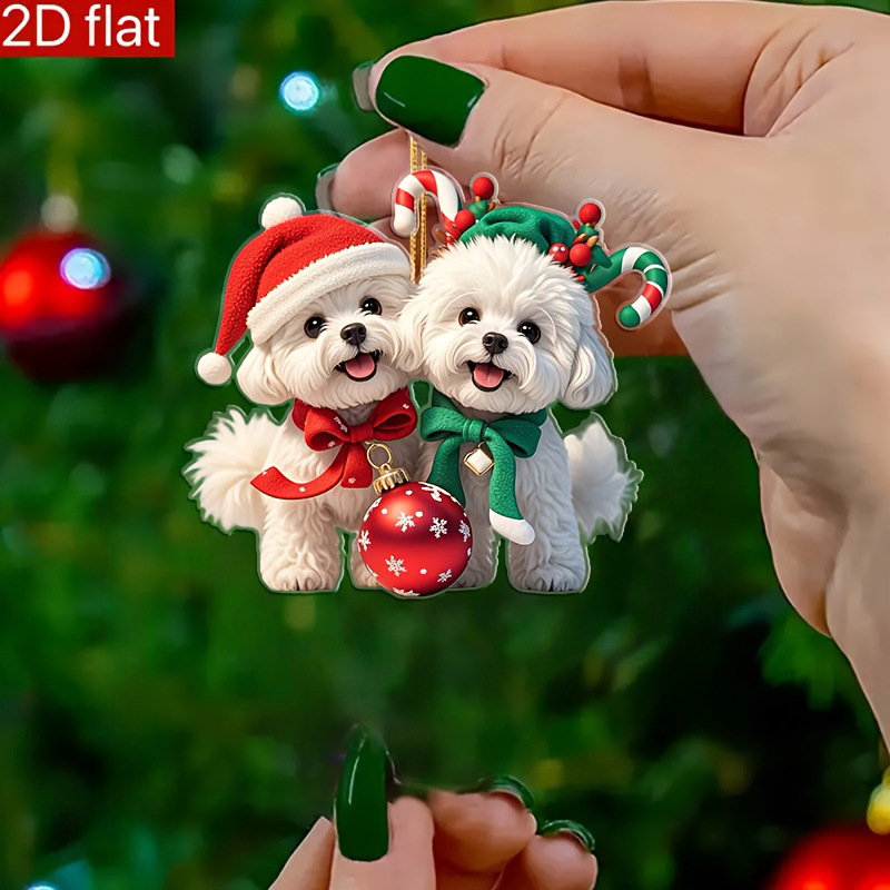 Colgantes transfronterizos nuevos perros de Navidad pequeños animales colgantes 2D acrílico colgantes de decoración espejo retrovisor