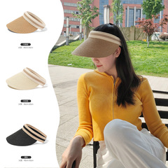 草編鴨舌空頂帽子女沙灘遮陽發箍太陽帽草帽夏季遮臉海邊防曬帽女